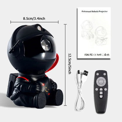 Galaxy star projector lamp with nebula and astronaut design, LED space light for relaxing bedroom atmosphere.