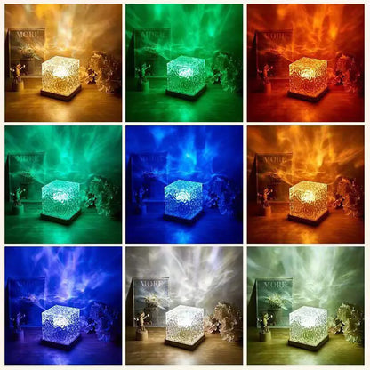 Aurora projector LED lamp with colorful northern lights effect for home decor and sleep ambiance.