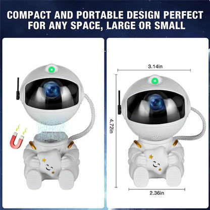 Galaxy star projector lamp with nebula and astronaut design, LED space light for relaxing bedroom atmosphere.