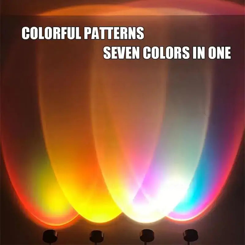 Warm sunset lamp for room decoration, aesthetic LED floor lamp with golden glow for cozy ambiance.