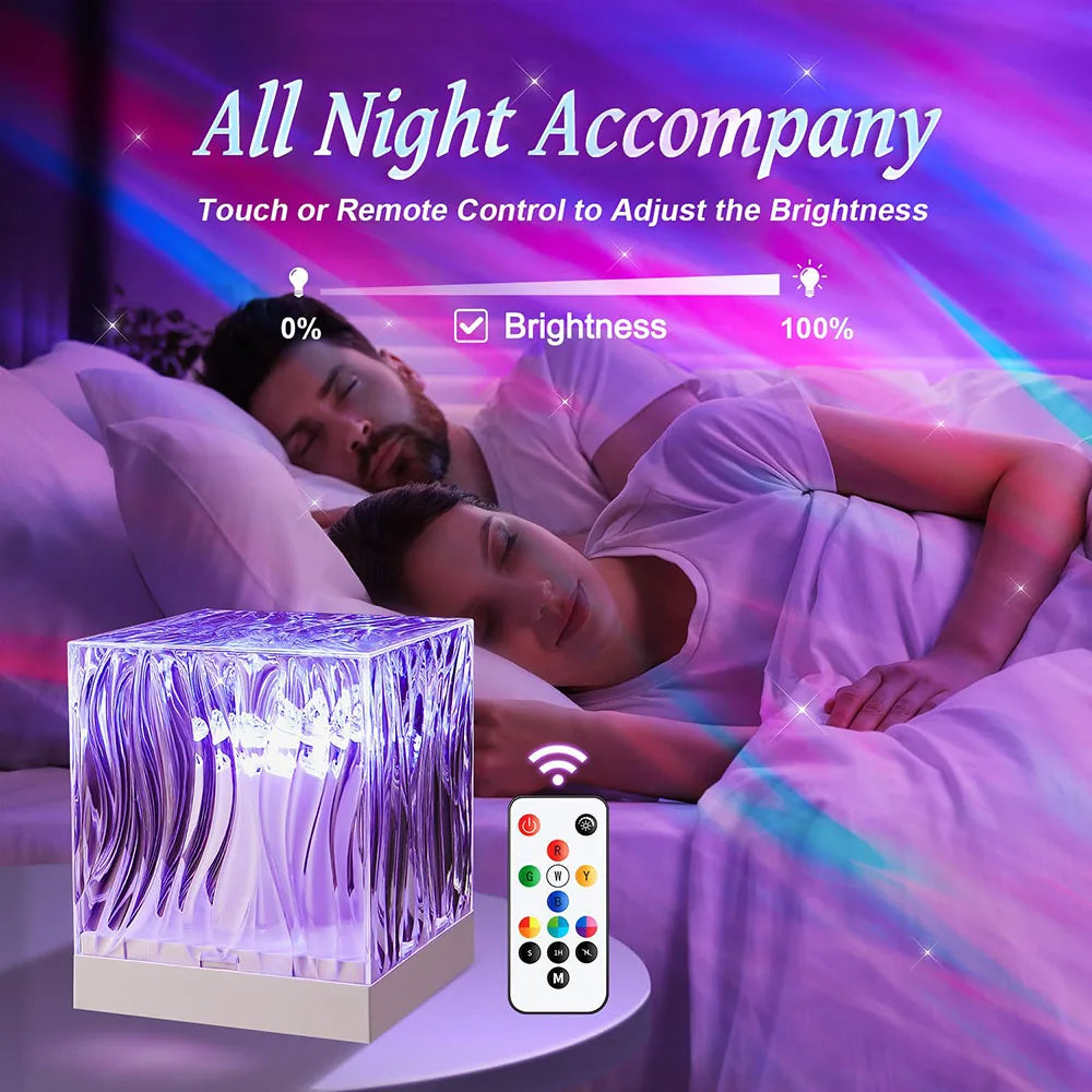 Aurora projector LED lamp with colorful northern lights effect for home decor and sleep ambiance.