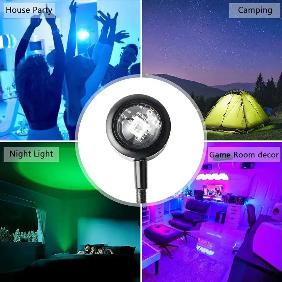 Warm sunset lamp for room decoration, aesthetic LED floor lamp with golden glow for cozy ambiance.