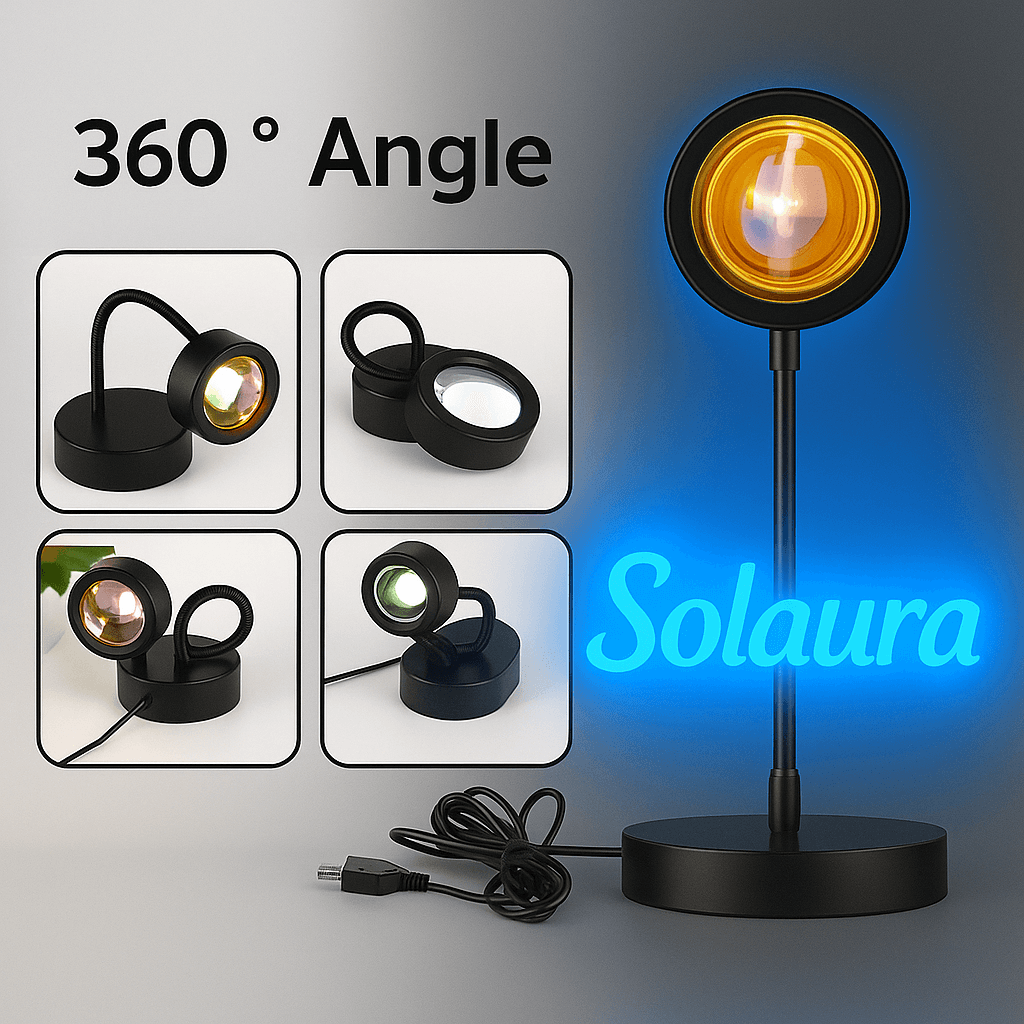 Warm sunset lamp for room decoration, aesthetic LED floor lamp with golden glow for cozy ambiance.